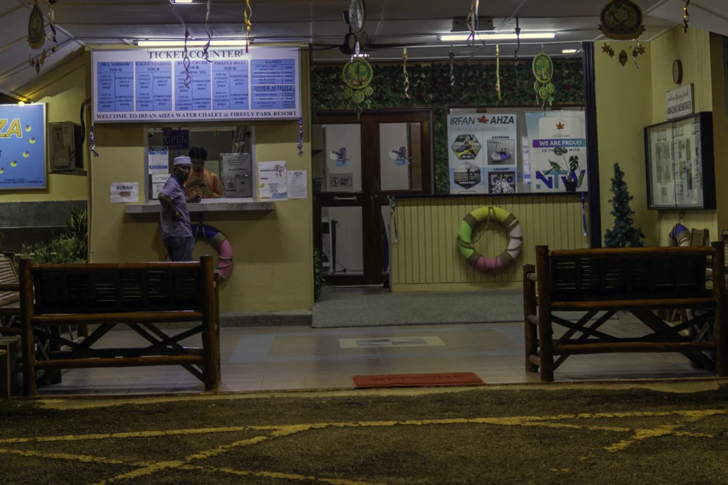 Ticket counter at Bukit Belimbing Firefly Park Resort in Kuala Selangor.