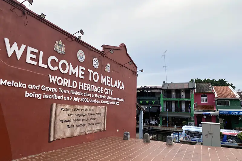 Welcome to Malacca sign, a UNESCO World Heritage City accessible by KLIA private transfer