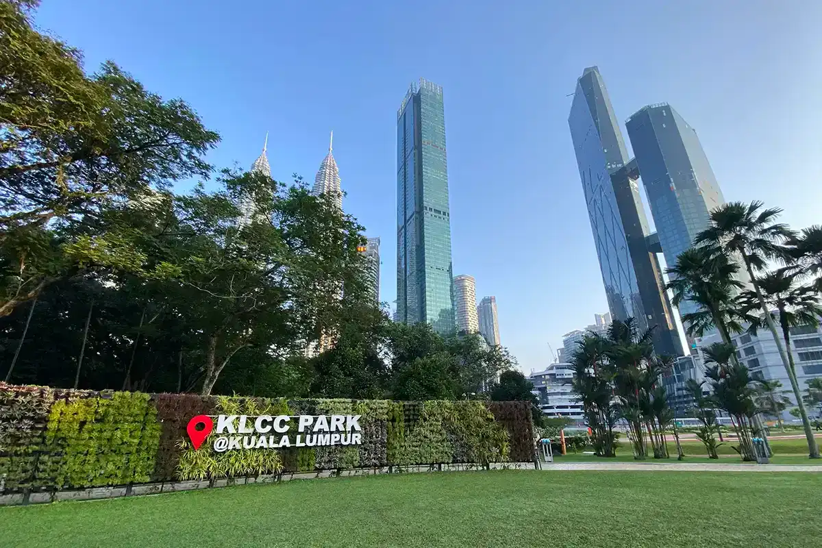 KLCC Park in Kuala Lumpur with skyline views, a popular green space and one of the relaxing attractions in Kuala Lumpur for families and first-time visitors.