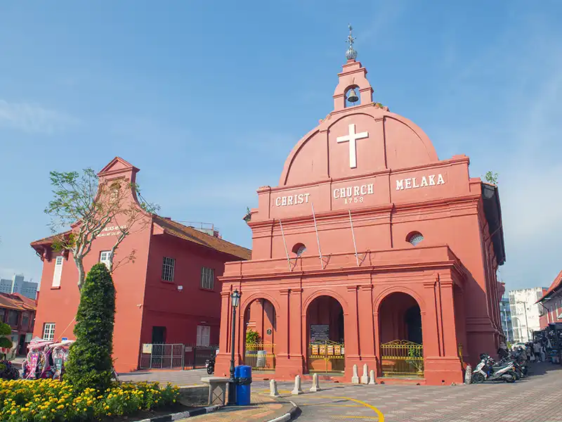 Dutch Square in Malacca with historic red colonial buildings