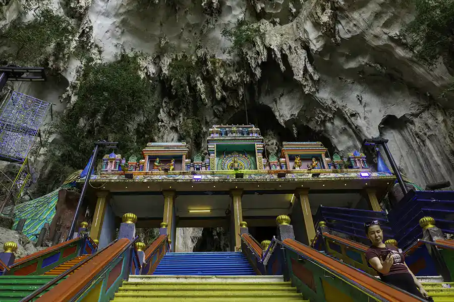 Entrance of Sri Subramaniar Swamy Temple at the top of the Batu Caves rainbow staircase