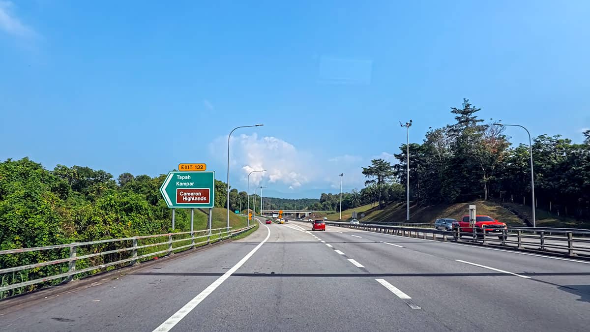 Highway exit sign to Cameron Highlands from Kuala Lumpur