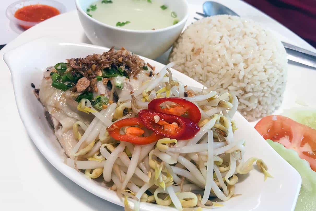 Ipoh bean sprout chicken with steamed rice and clear soup — classic Ipoh Malaysia dish