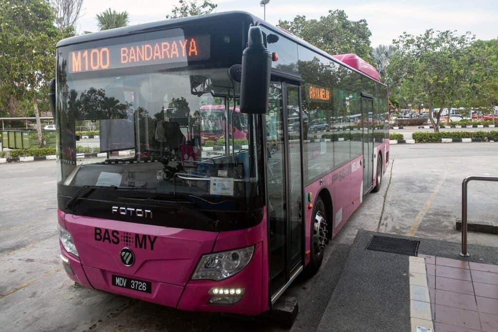 Bas MY M100 Bandaraya local bus at Malacca Sentral terminal for onward travel to Malacca city centre from Kuala Lumpur
