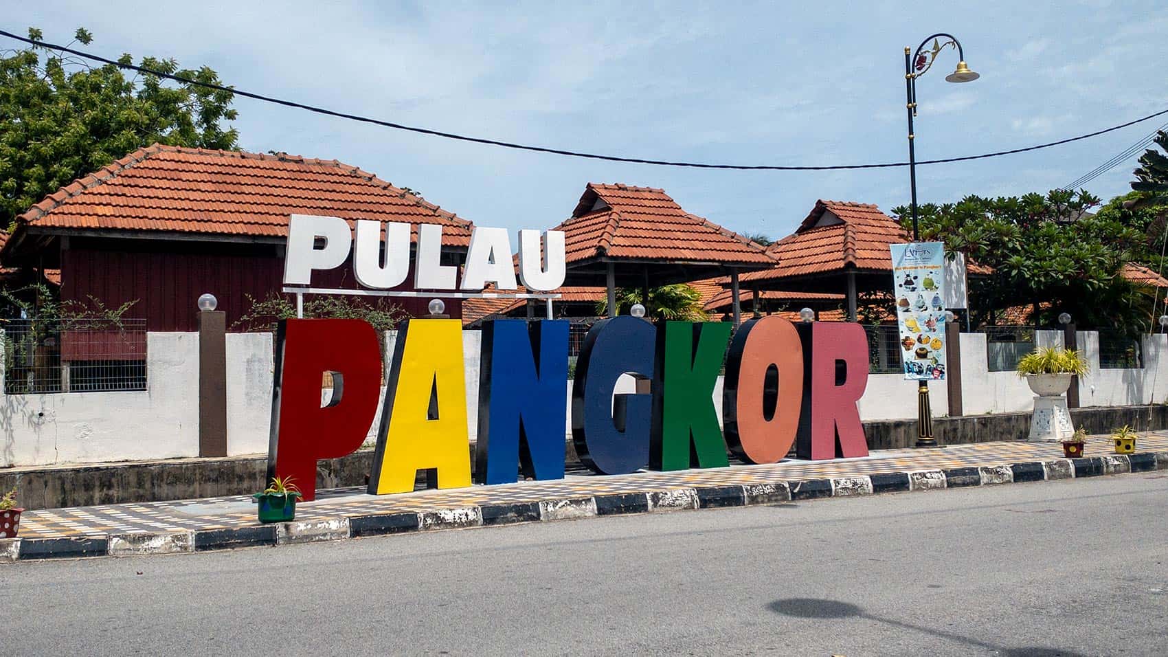 Colourful Pulau Pangkor sign near the jetty area on Pangkor Island, Perak, Malaysia.