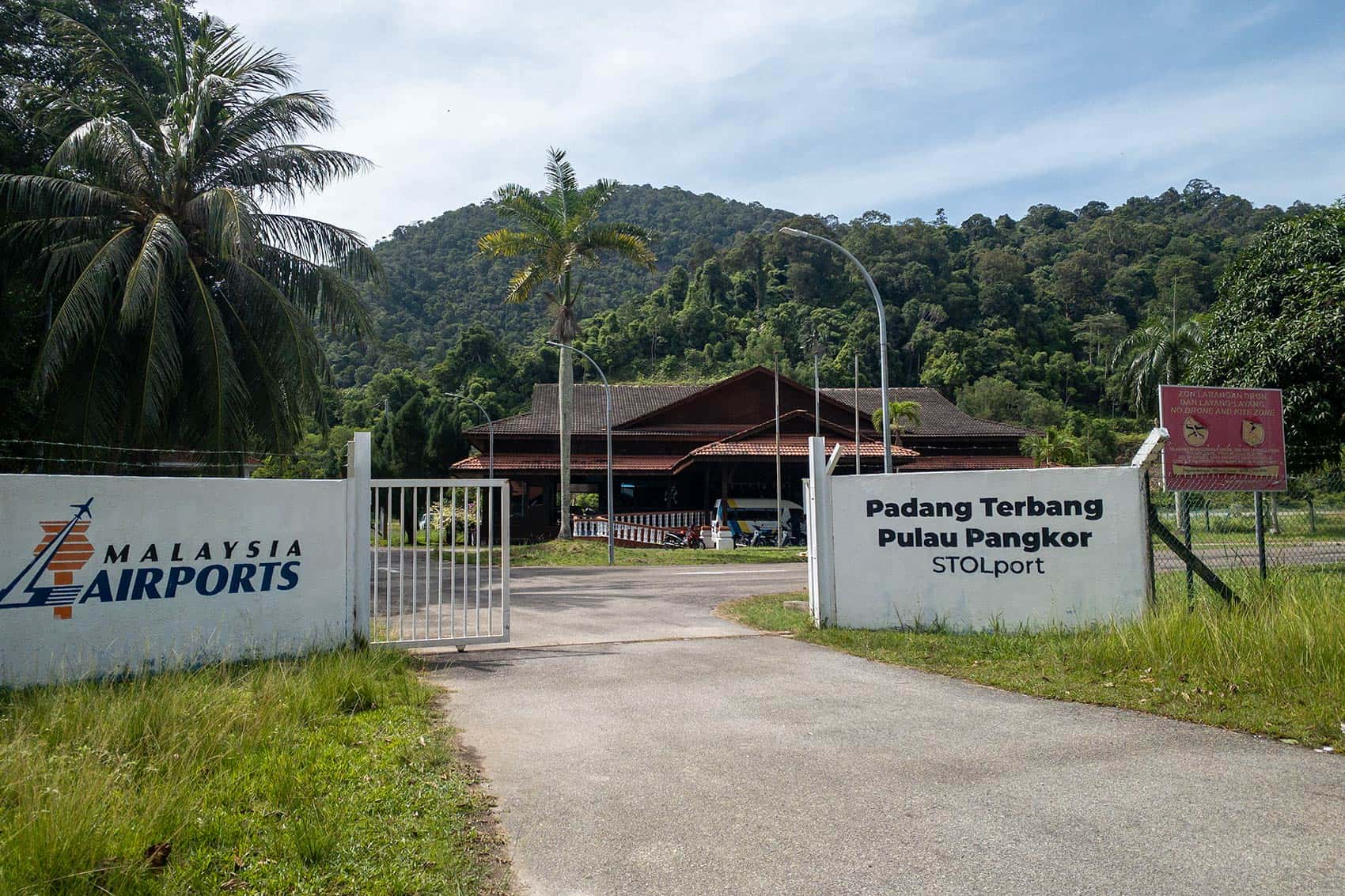 Entrance gate of Padang Terbang Pulau Pangkor STOLport managed by Malaysia Airports — no commercial flights currently operating to Pangkor Island
