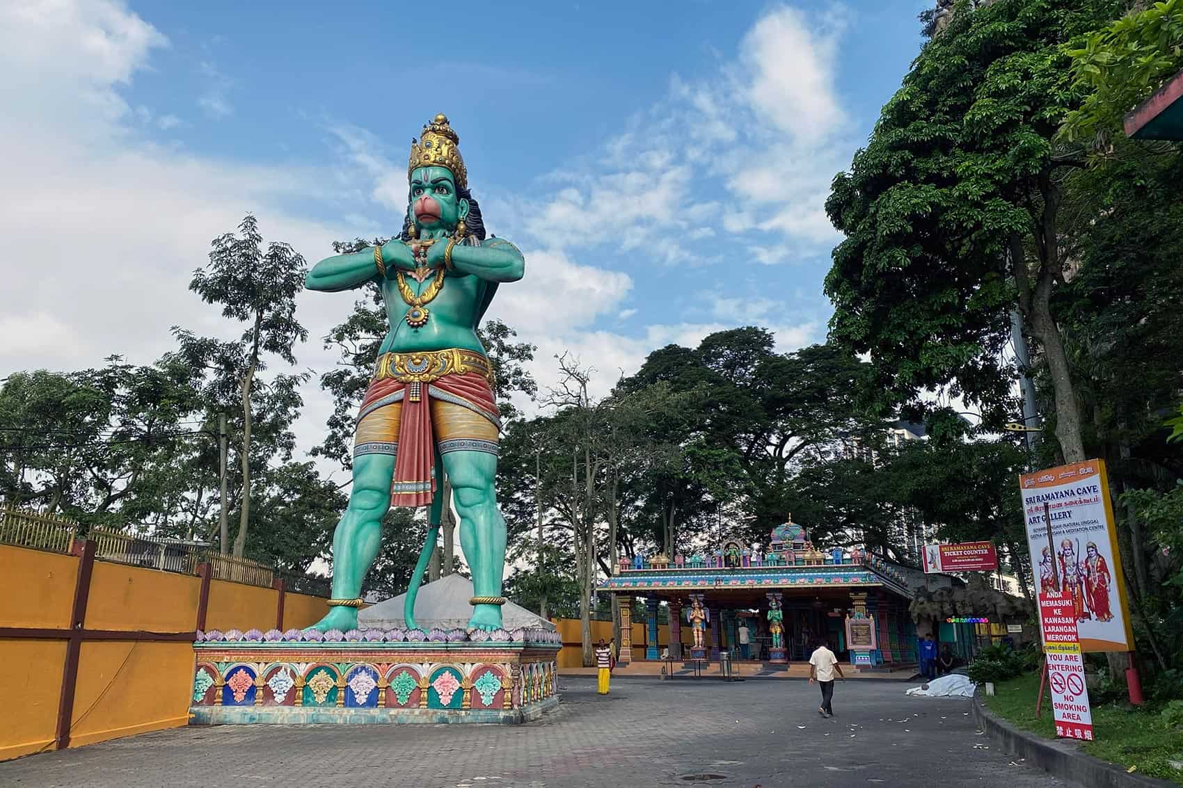The 15-metre green Hanuman statue at Batu Caves, standing at the entrance to the Ramayana Cave